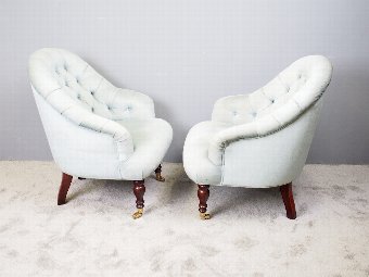 Antique Pair of Victorian Style Pale Blue Easy Chairs