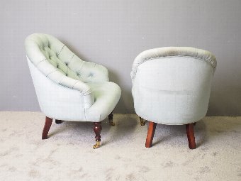 Antique Pair of Victorian Style Pale Blue Easy Chairs