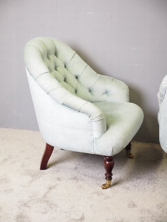 Antique Pair of Victorian Style Pale Blue Easy Chairs
