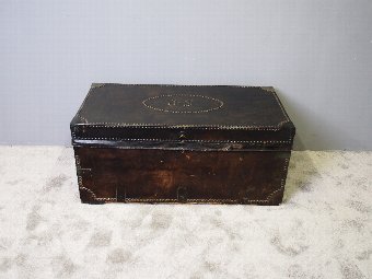 Antique Leather Covered Camphor Wood Trunk