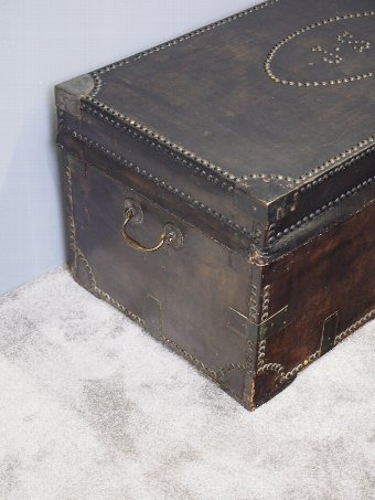 Antique Leather Covered Camphor Wood Trunk