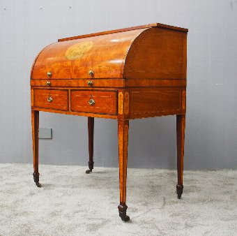 Late George III Mahogany and Inlaid Cylinder Desk