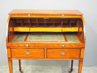 Antique Late George III Mahogany and Inlaid Cylinder Desk