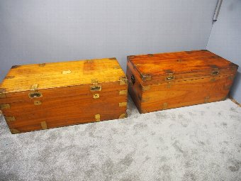 Antique Pair of Large Camphor Wood Campaign Trunks