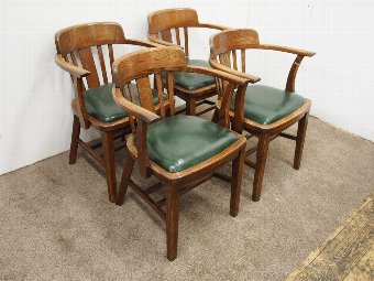 Antique Set of 4 Oak Club or Captains Chairs