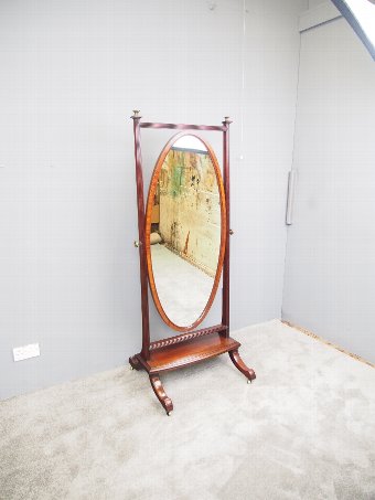 Sheraton Style Inlaid Mahogany Cheval Mirror