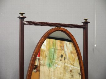 Antique Sheraton Style Inlaid Mahogany Cheval Mirror
