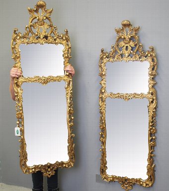 Pair of Large Carved Giltwood Wall Mirrors 