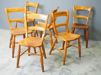 Antique Set of 6 Satin Birch Dining Chairs