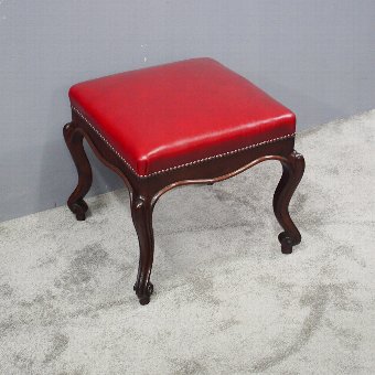 Victorian Mahogany and Red Leather Cabriole Stool