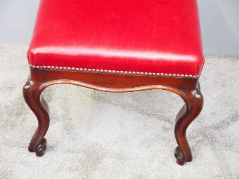 Antique Victorian Mahogany and Red Leather Cabriole Stool