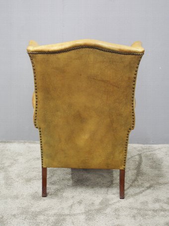 Antique George III Style Green Leather Wing Chair