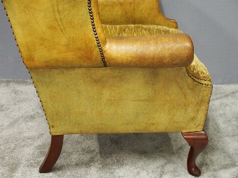 Antique George III Style Green Leather Wing Chair