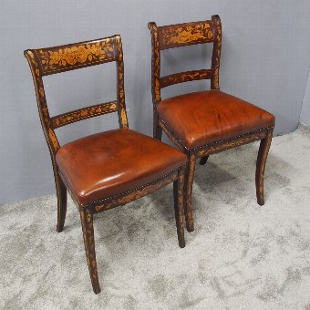Two Dutch Marquetry Inlaid Mahogany Side Chairs