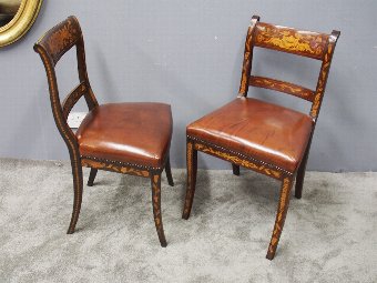 Antique Two Dutch Marquetry Inlaid Mahogany Side Chairs