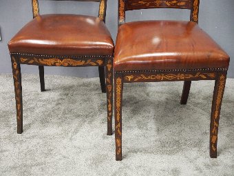 Antique Two Dutch Marquetry Inlaid Mahogany Side Chairs