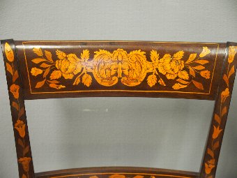 Antique Two Dutch Marquetry Inlaid Mahogany Side Chairs