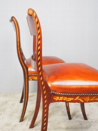 Antique Two Dutch Marquetry Inlaid Mahogany Side Chairs