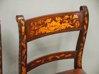 Antique Two Dutch Marquetry Inlaid Mahogany Side Chairs
