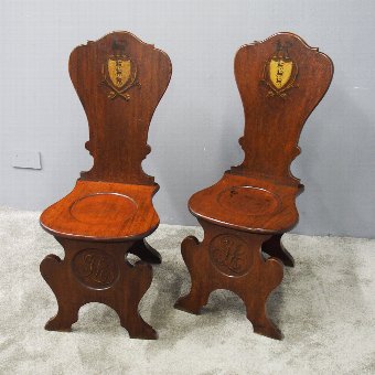 Pair of Renaissance Sgabello Mahogany Hall Chairs