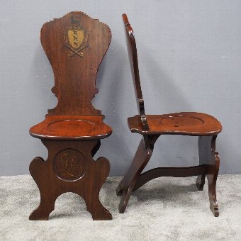Antique Pair of Renaissance Sgabello Mahogany Hall Chairs