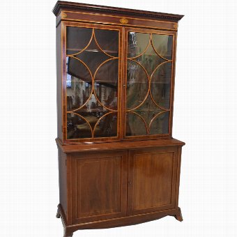 George III Style Inlaid Mahogany Cabinet Bookcase