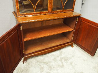 Antique George III Style Inlaid Mahogany Cabinet Bookcase