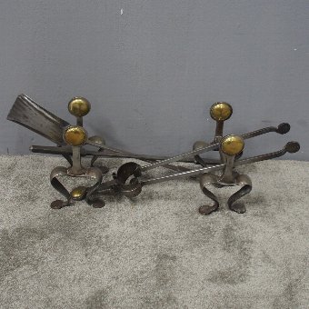 Set of Scottish Art Nouveau Steel and Brass Fire Irons
