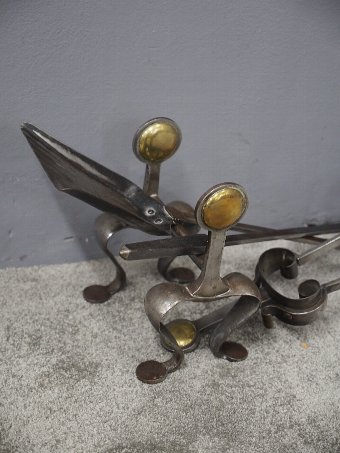 Antique Set of Scottish Art Nouveau Steel and Brass Fire Irons