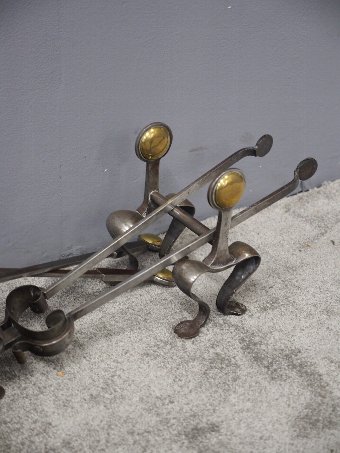 Antique Set of Scottish Art Nouveau Steel and Brass Fire Irons