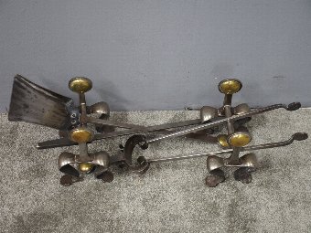 Antique Set of Scottish Art Nouveau Steel and Brass Fire Irons