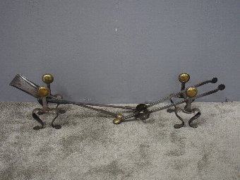 Antique Set of Scottish Art Nouveau Steel and Brass Fire Irons