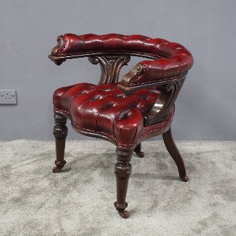 Large Oak Captains Chair in Red Leather