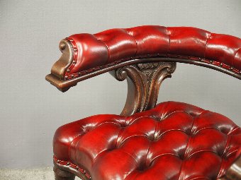 Antique Large Oak Captains Chair in Red Leather