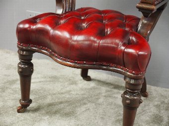 Antique Large Oak Captains Chair in Red Leather