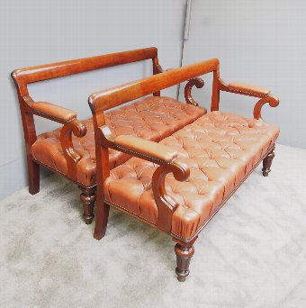 Pair of William IV Mahogany and Tan Leather Hall Benches