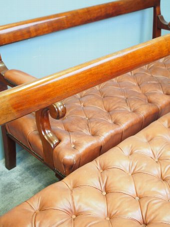 Antique Pair of William IV Mahogany and Tan Leather Hall Benches
