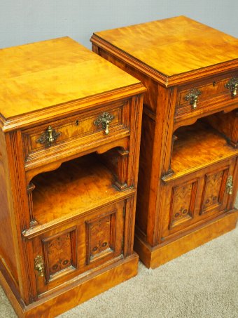 Antique Pair of Satinwood and Inlaid Bedside Cabinets