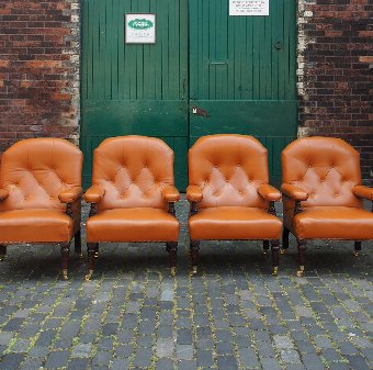 Set of 4 Mahogany and Tan Leather Library Chairs
