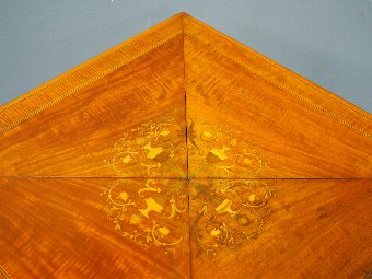 Antique Victorian Mahogany and Satinwood Envelope Card Table