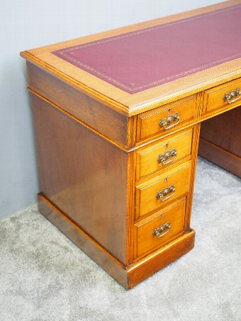 Antique  Late Victorian Oak Pedestal Desk with Burgundy Top