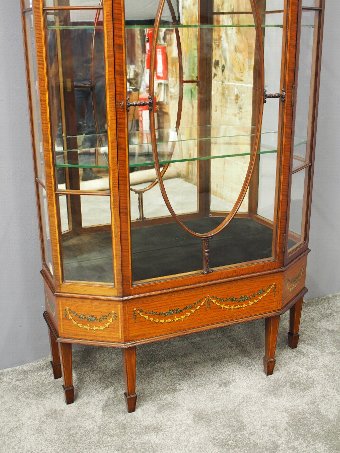 Antique Sheraton Style Inlaid and Painted Display Cabinet