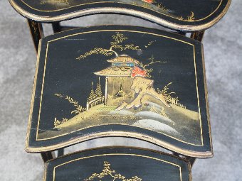 Antique Nest of 3 Japanned Kidney Shaped Tables