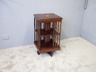 Antique Sheraton Style Inlaid Mahogany Revolving Bookcase