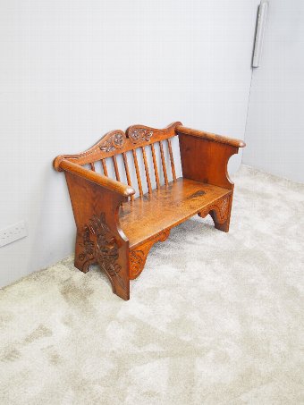 Antique Victorian Neat Sized Rustic Oak Bench