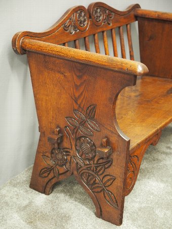 Antique Victorian Neat Sized Rustic Oak Bench