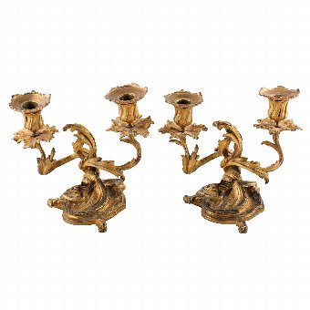 Pair of Cast Brass and Gilded Candelabra