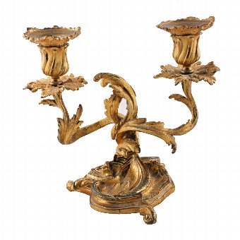 Antique Pair of Cast Brass and Gilded Candelabra
