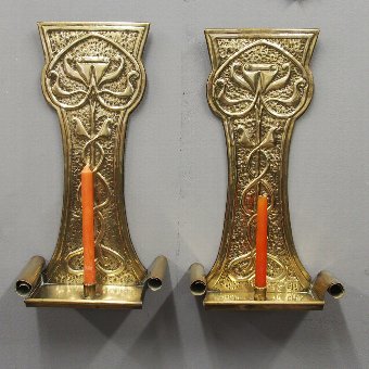 Pair of Art Nouveau Brass Wall Sconces