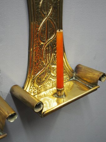 Antique Pair of Art Nouveau Brass Wall Sconces